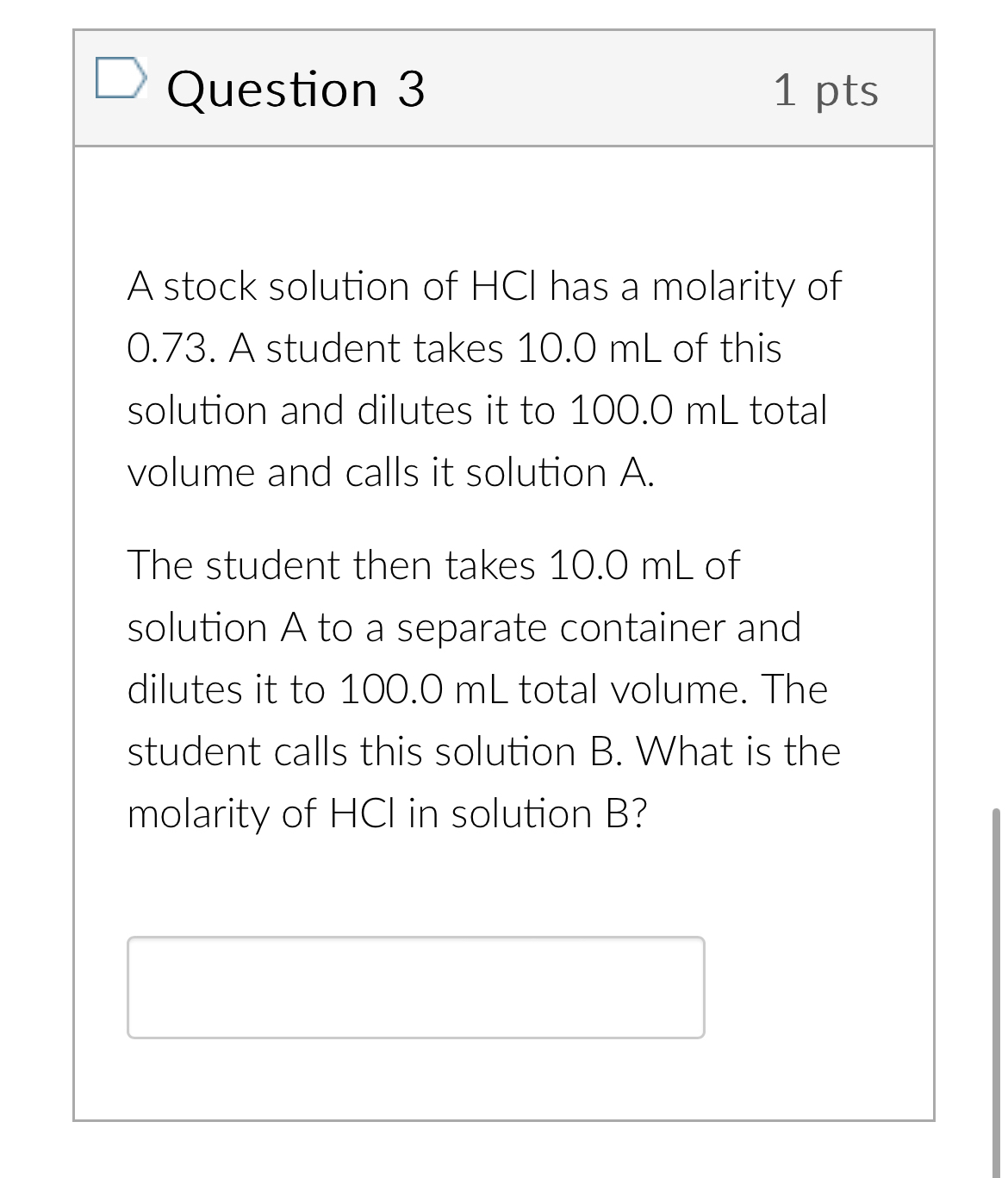 Solved Question 31ptsA stock solution of HCl ﻿has a molarity | Chegg.com