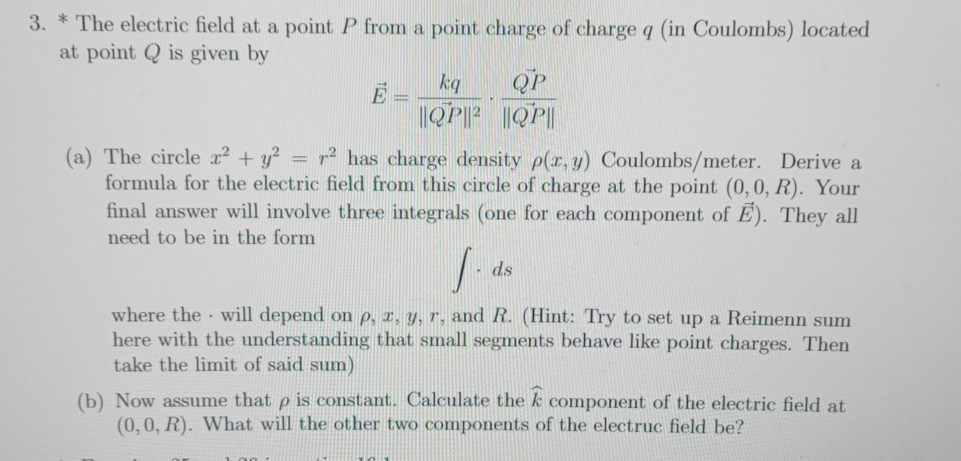 Solved 3. * The electric field at a point P from a point | Chegg.com