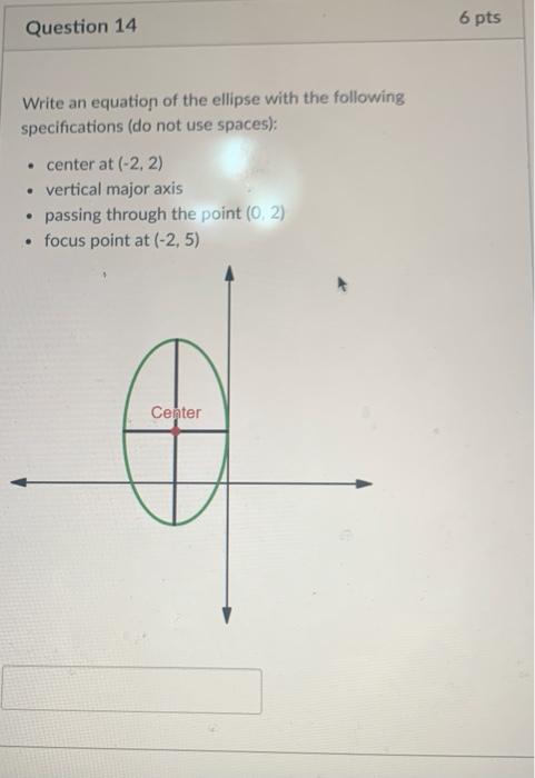 Solved 6 pts Question 14 Write an equation of the ellipse | Chegg.com