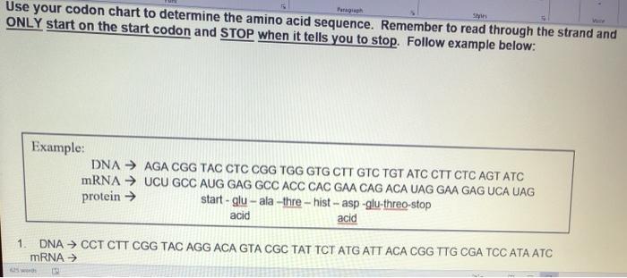 Solved Use Your Codon Chart To Determine The Amino Acid Chegg Com