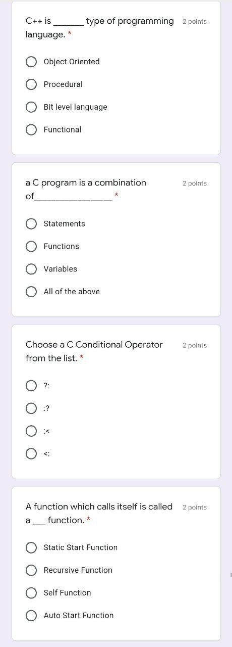 Solved type of programming 2 points C++ is language. * | Chegg.com