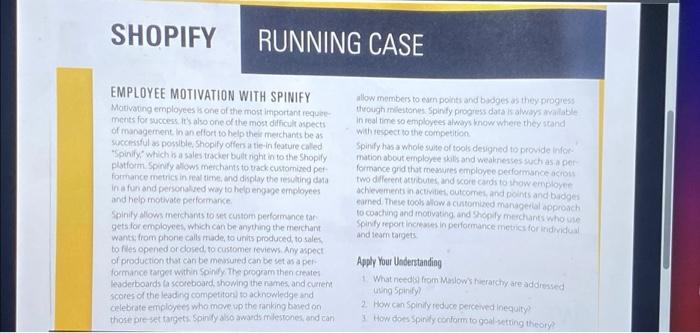 Solved SHOPIFY RUNNING CASE EMPLOYEE MOTIVATION WITH SPINIFY | Chegg.com