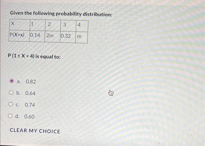 Solved Given The Following Probability Distribution: | Chegg.com