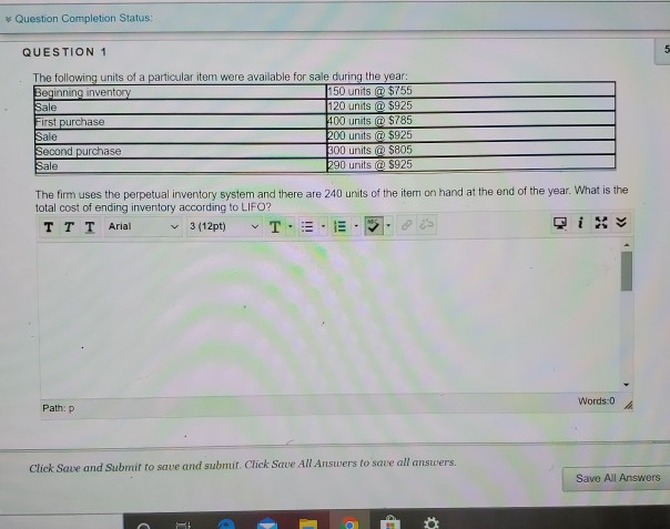 Solved Question Completion Status: QUESTION 1 5 The | Chegg.com