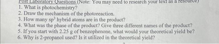 Solved Post Laboratory Questions (Note: You may need to | Chegg.com