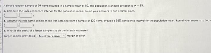 Solved A simple random sample of 60 items resulted in a | Chegg.com