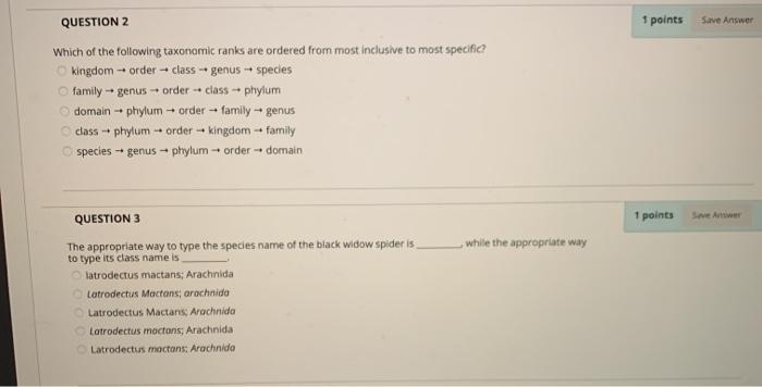 Solved 1 points Save Answer QUESTION 2 Which of the | Chegg.com