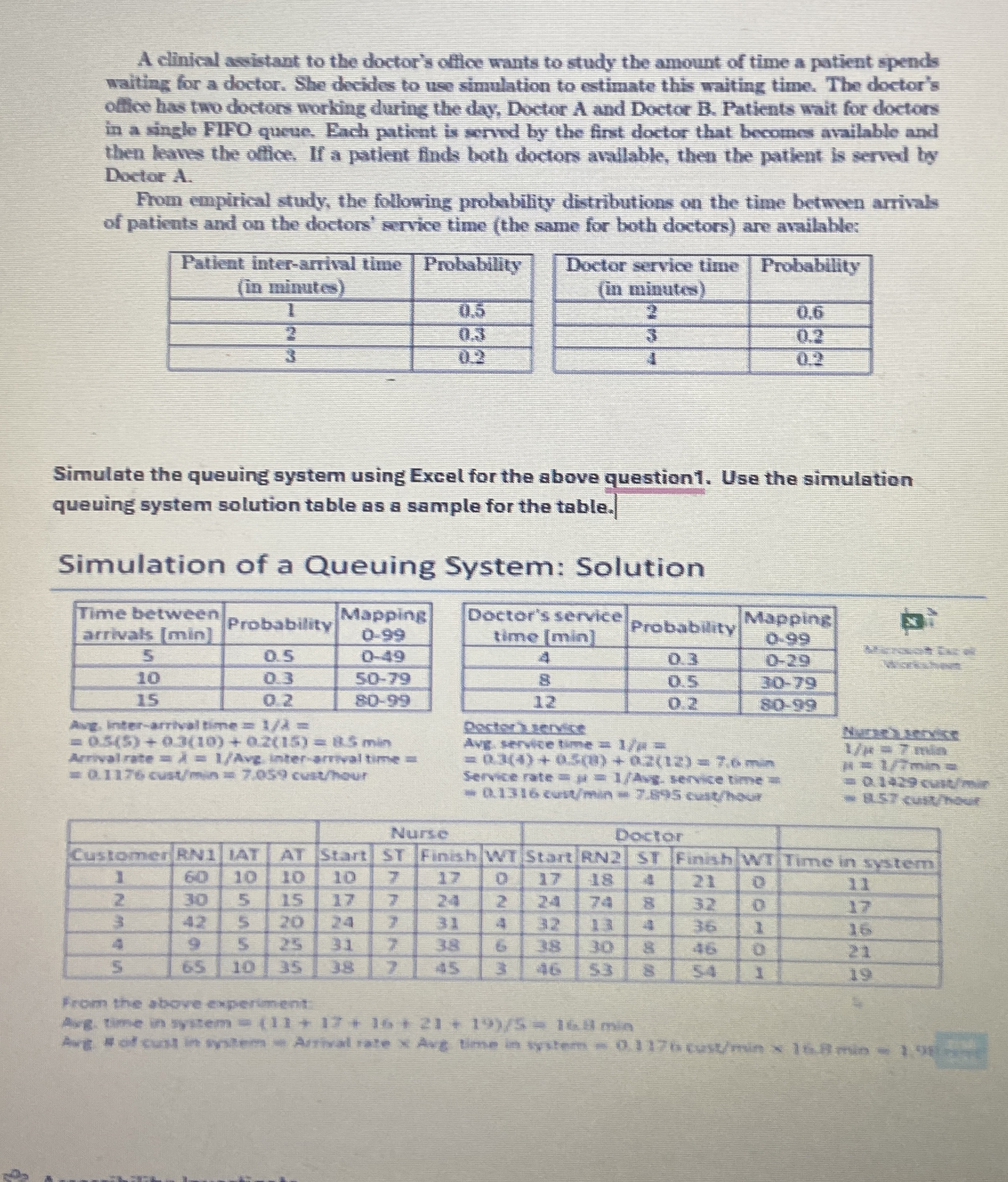 Solved Simulate the queuing system using excel for the | Chegg.com