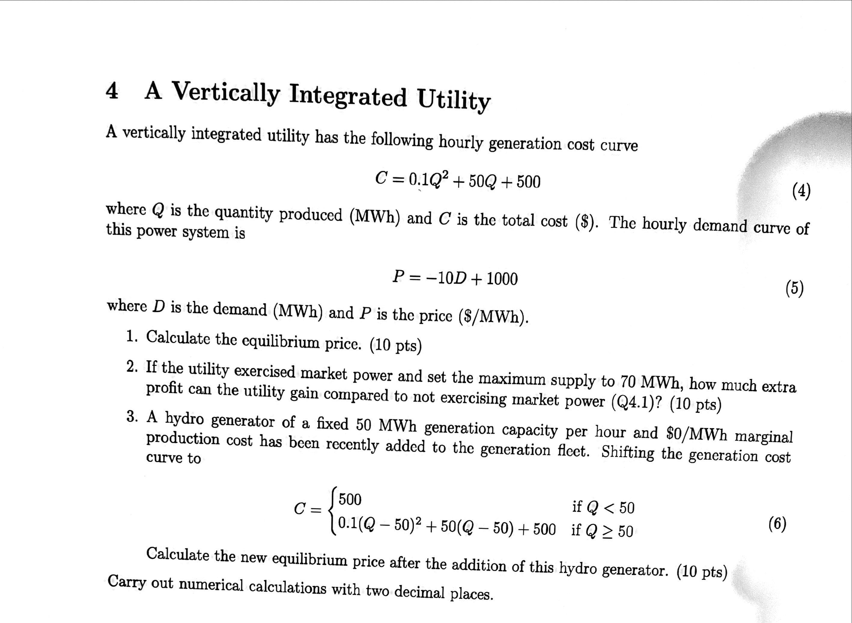 Solved 4 ﻿A Vertically Integrated UtilityA vertically | Chegg.com