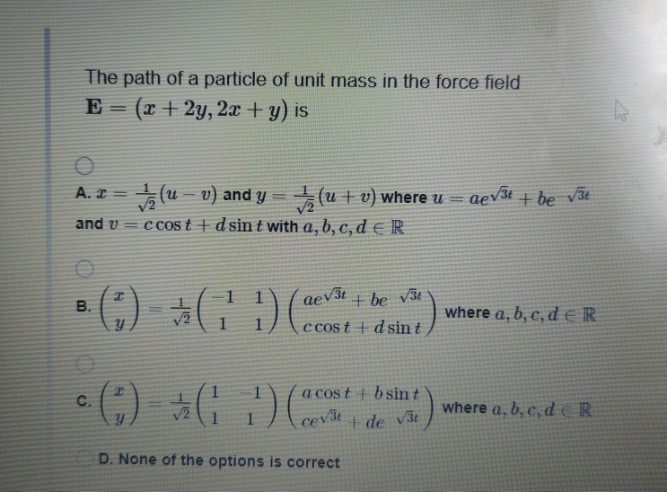 Solved The Path Of A Particle Of Unit Mass In The Force F Chegg Com