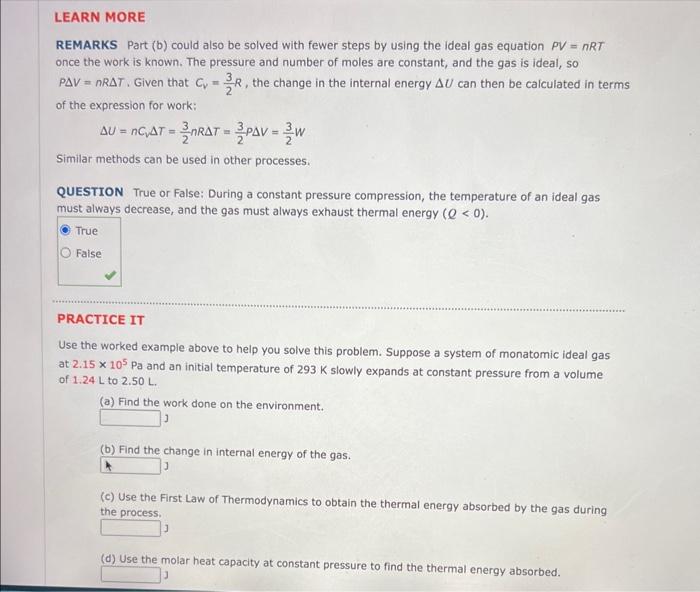 Solved Goal Use Molar Specific Heats And The First Law In A