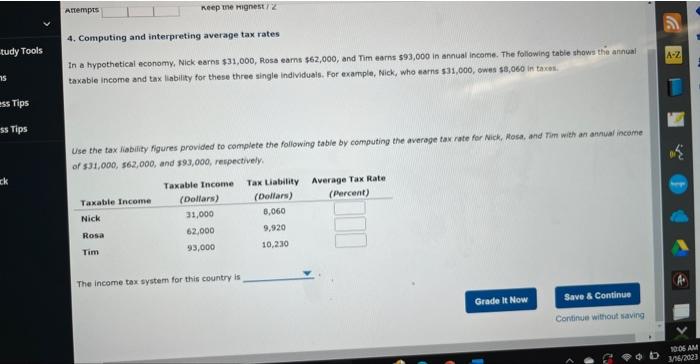 Solved 4. Computing and interpreting average tax rates In a | Chegg.com