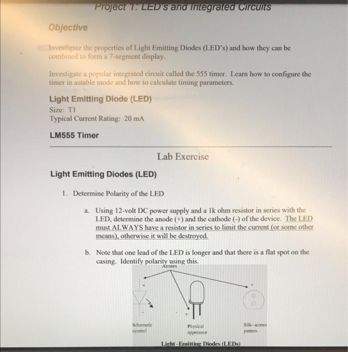 Solved Project T: LED's and integrated Circuits Objective | Chegg.com