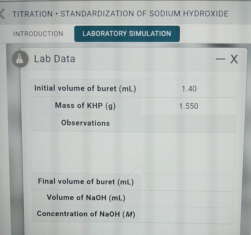 Solved PHASE 6 Titration Complete the following steps N