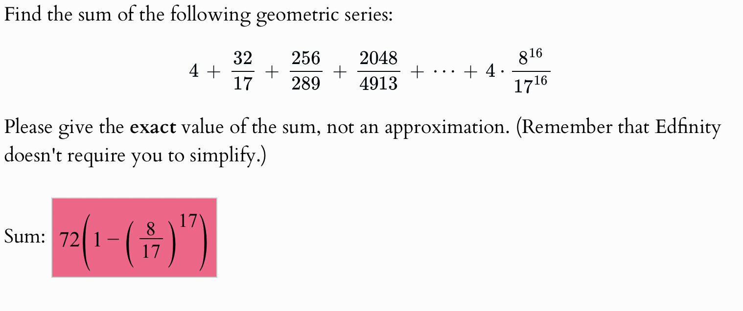 Solved Find the sum of the following geometric | Chegg.com