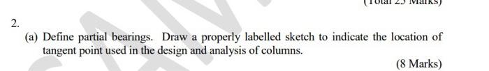 2.
(a) Define partial bearings. Draw a properly labelled sketch to indicate the location of tangent point used in the design 
