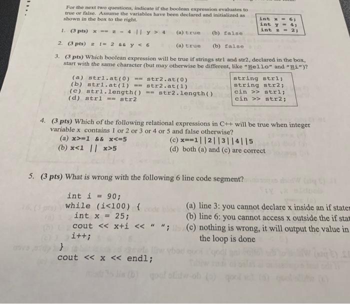 Solved For the next two questions, indicate if the boolean | Chegg.com