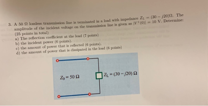 Solved 3. A 50 SZ lossless transmission line is terminated | Chegg.com
