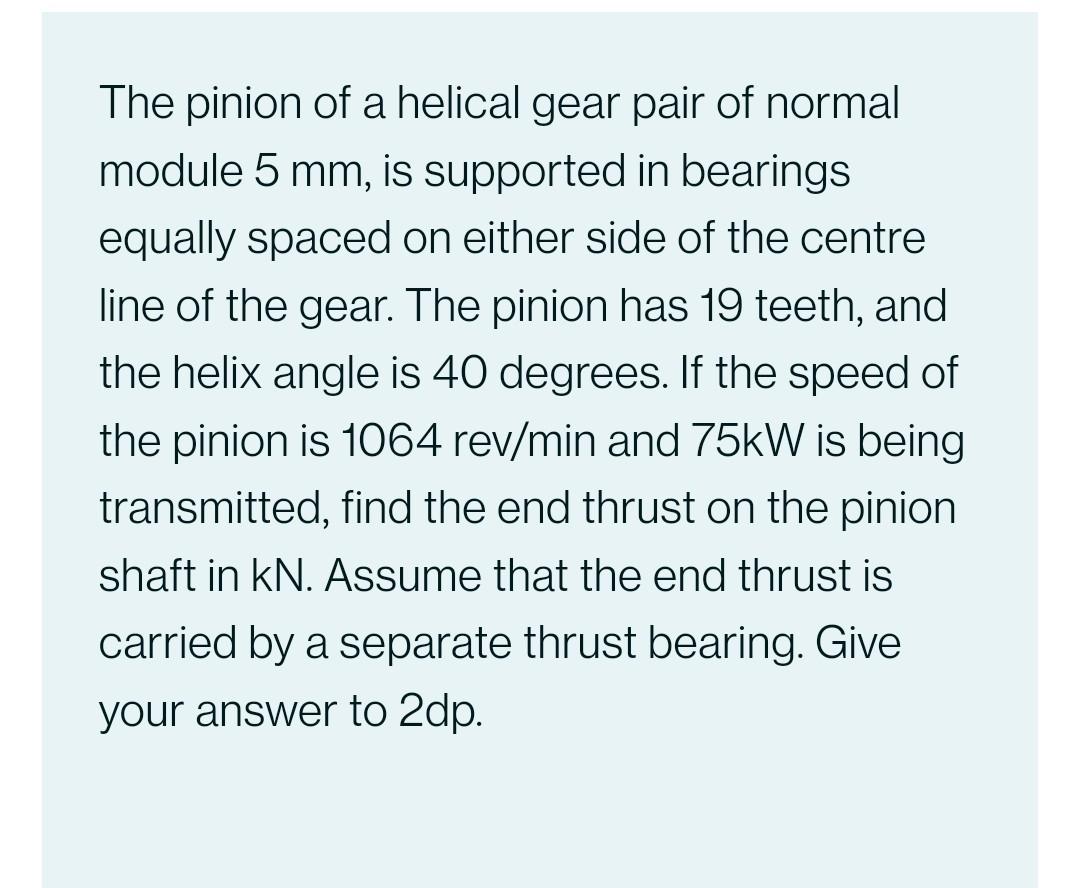 Solved The pinion of a helical gear pair of normal module 5 | Chegg.com