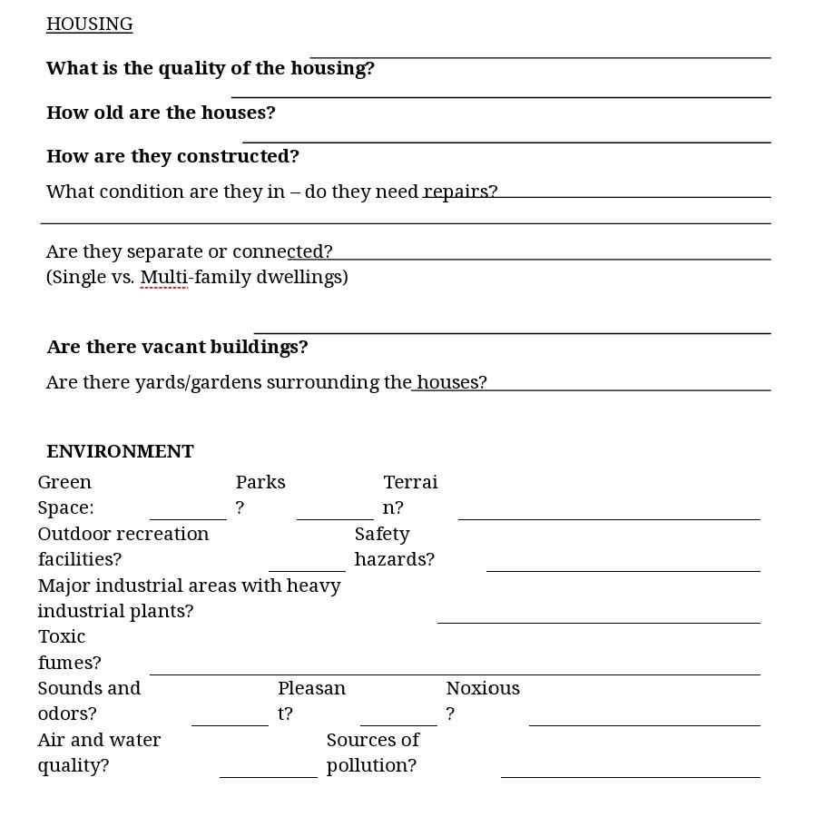 HOUSING What is the quality of the housing? How old are the houses? How are they constructed? What condition are they in - do