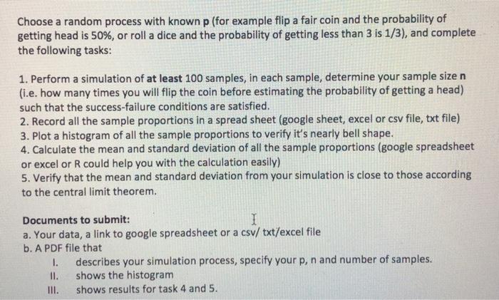 Choose a random process with known p (for example | Chegg.com