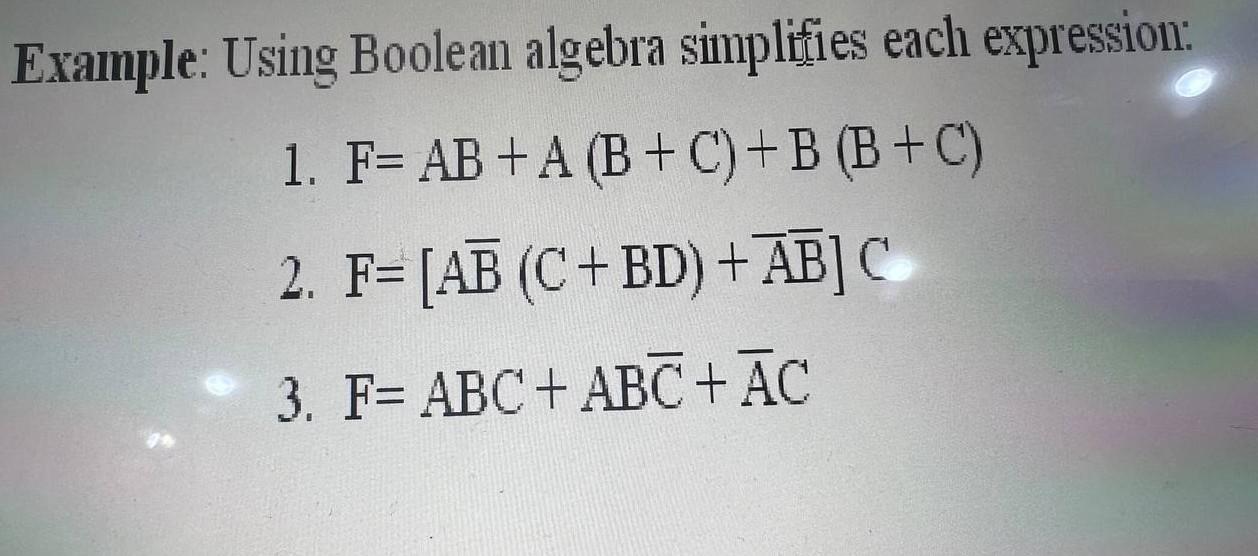 Solved Example: Using Boolean Algebra Simplifies Each | Chegg.com