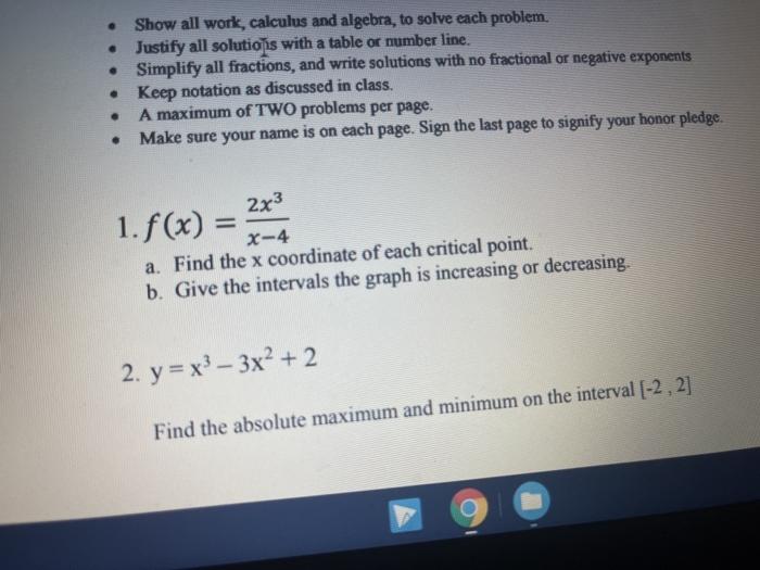 Solved Show all work, calculus and algebra, to solve each | Chegg.com