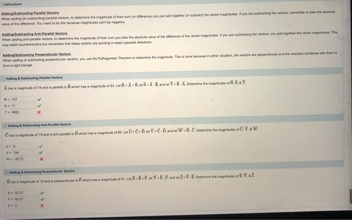 Solved Ading Subtracting Parallel Vectors When adding for | Chegg.com