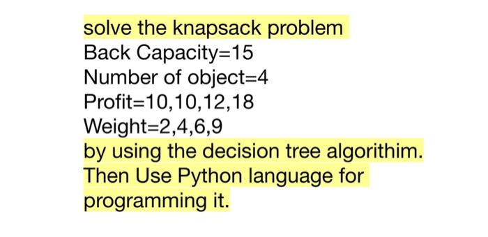 Solved solve the knapsack problem Back Capacity=15Number of | Chegg.com