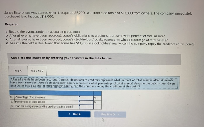 Solved Jones Enterprises was started when it acquired $5,700 | Chegg.com