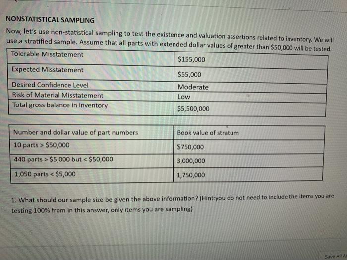 NONSTATISTICAL SAMPLING Now, let's use | Chegg.com