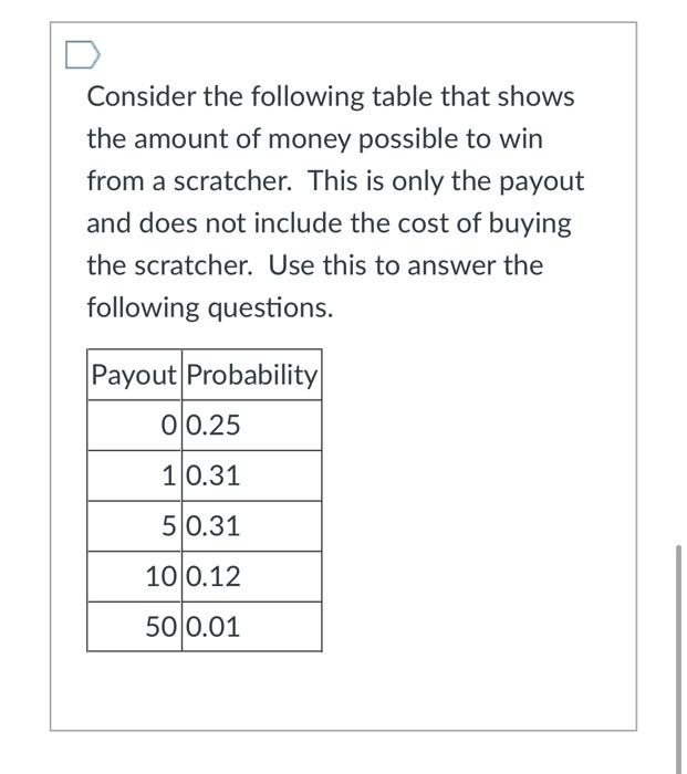 Solved Consider the following table that shows the amount of | Chegg.com
