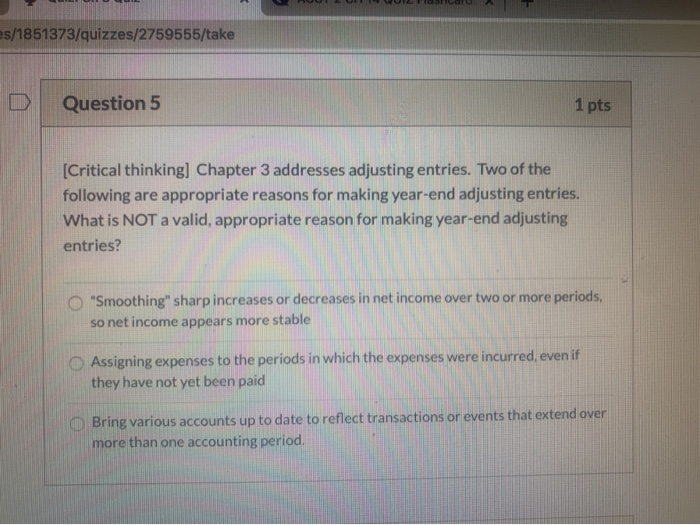 Solved Question 5 1 pts (Critical thinking) Chapter 3 | Chegg.com