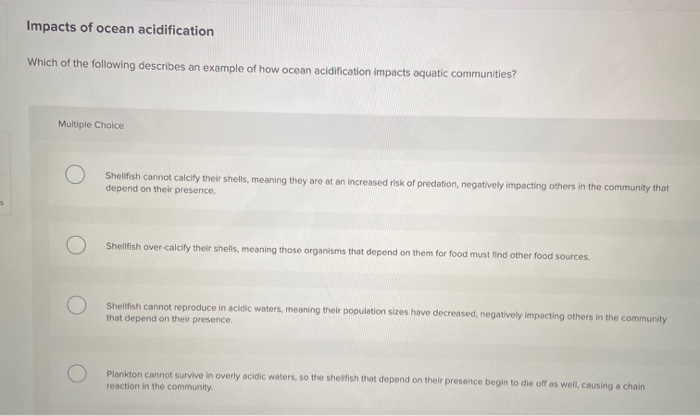 Solved Impacts of ocean acidification Which of the following | Chegg.com