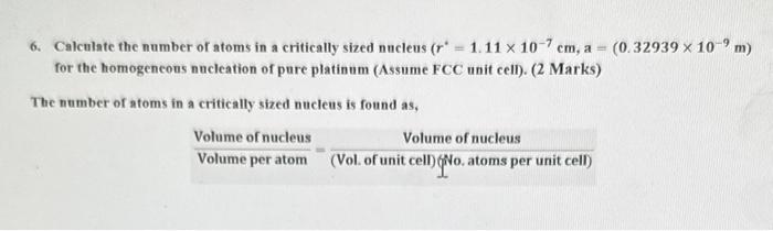 Solved 6. Calculate the number of atoms in a critically | Chegg.com