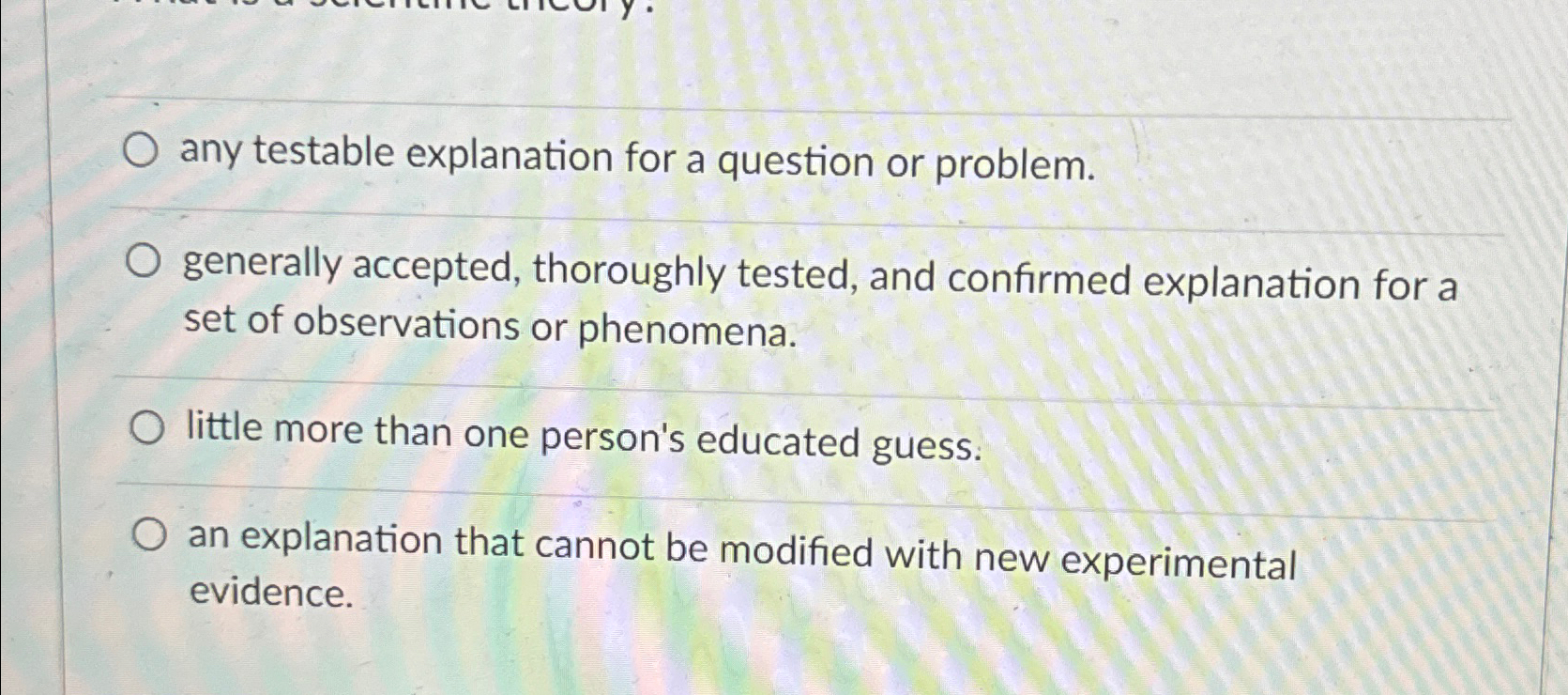 Solved any testable explanation for a question or | Chegg.com