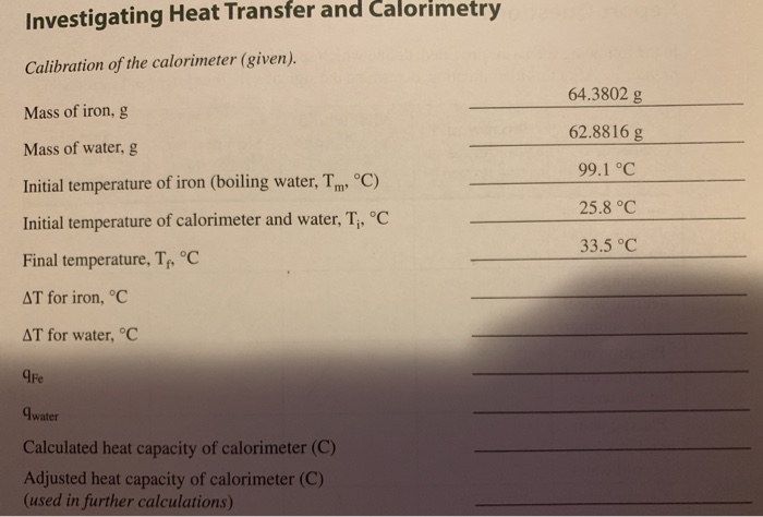 Solved Investigating Heat Transfer And Calorimetry | Chegg.com