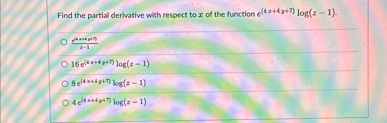 Solved Find the partial derivative with respect to x ﻿of the | Chegg.com