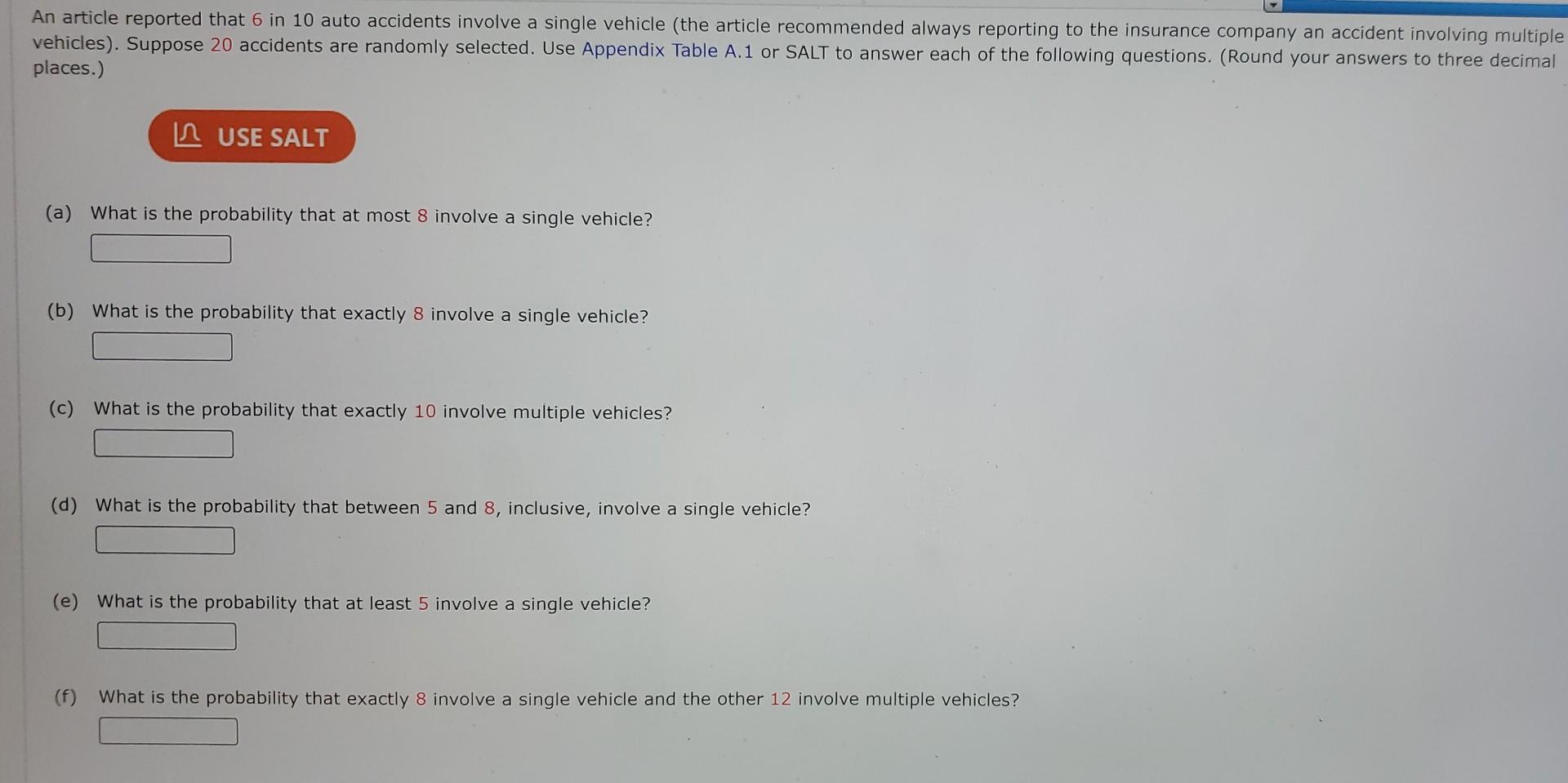 Solved An Article Reported That 6 In 10 Auto Accidents | Chegg.com