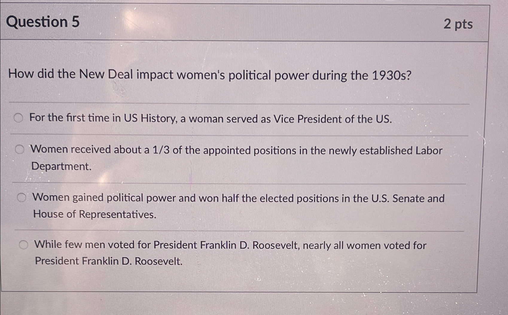Solved Question 52ptsHow did the New Deal impact women's