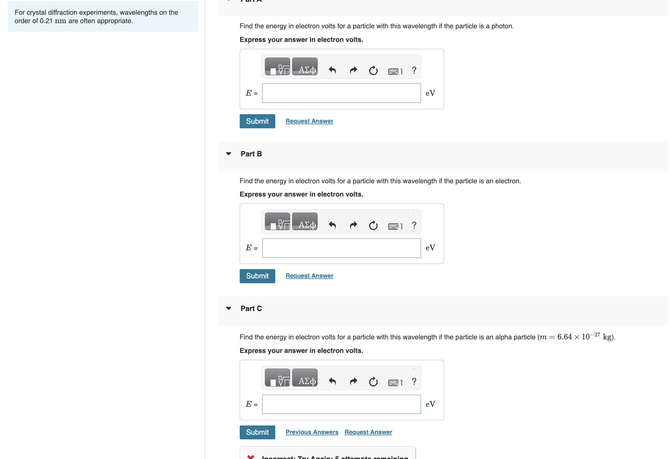 Solved Find the energy in electron volts for a particle with | Chegg.com