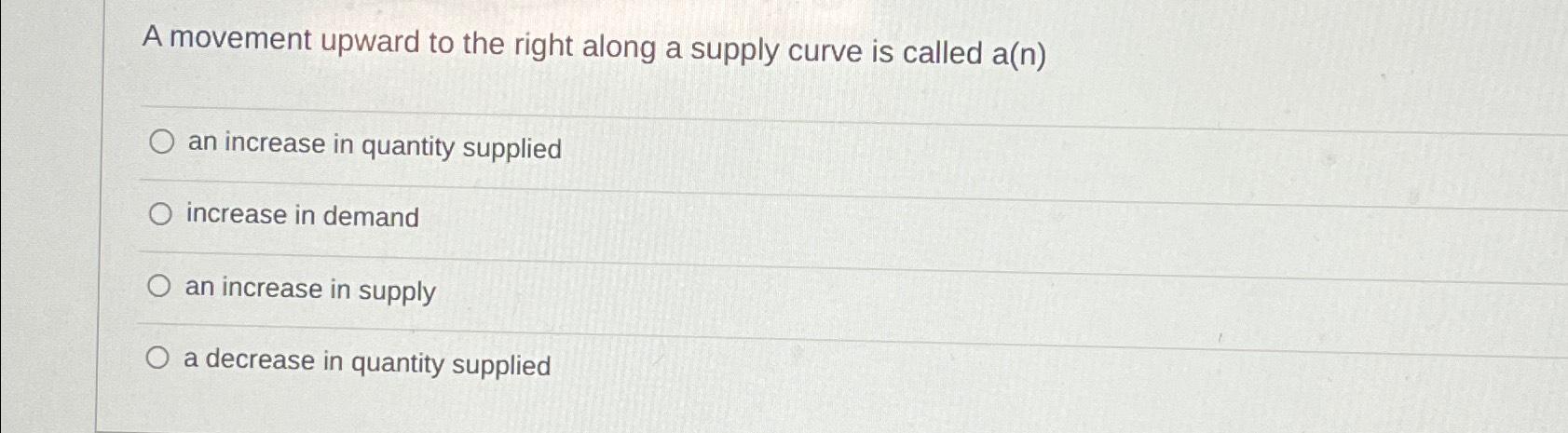 Solved A movement upward to the right along a supply curve | Chegg.com