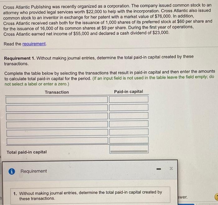 Solved Cross Atlantic Publishing was recently organized as a