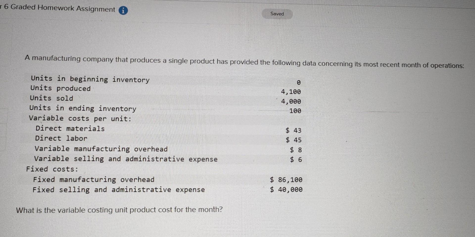 Solved A Manufacturing Company That Produces A Single | Chegg.com