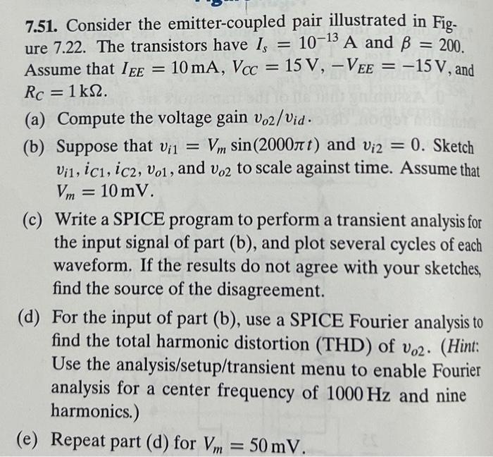 Analysis of the Emitter-Coupled Differential | Chegg.com