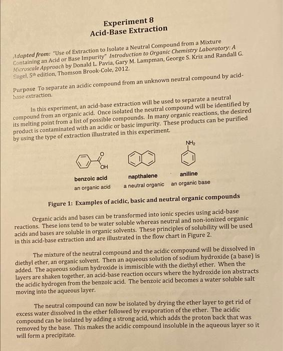 Solved Experiment 8 AcidBase Extraction Adapted from "Use