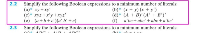 Solved 2.2 Simplify The Following Boolean Expressions To A | Chegg.com