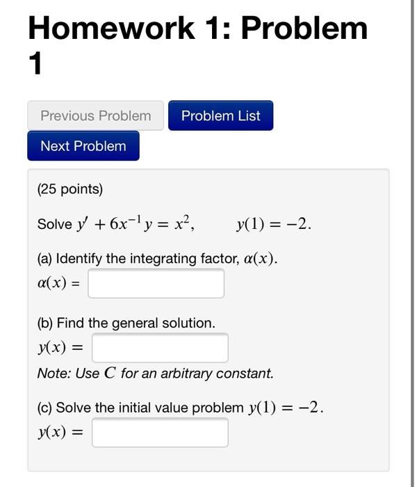 Solved Homework 1: Problem 1 Previous Problem Problem List | Chegg.com