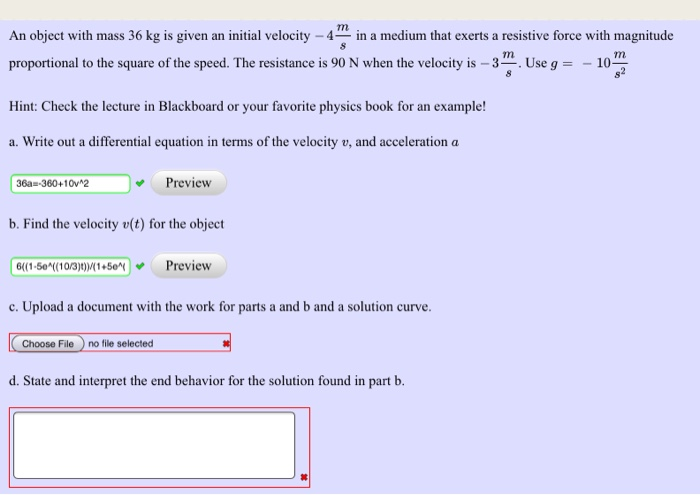 Solved differential equations and physics i need help with | Chegg.com