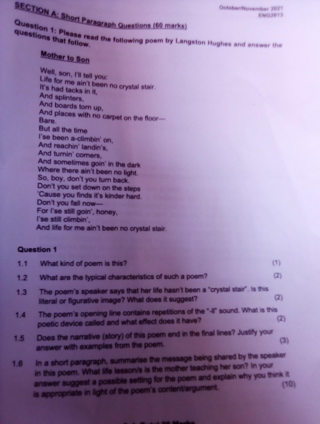 Octobernombor 2021 ENG2613 SECTION A Short Paragraph